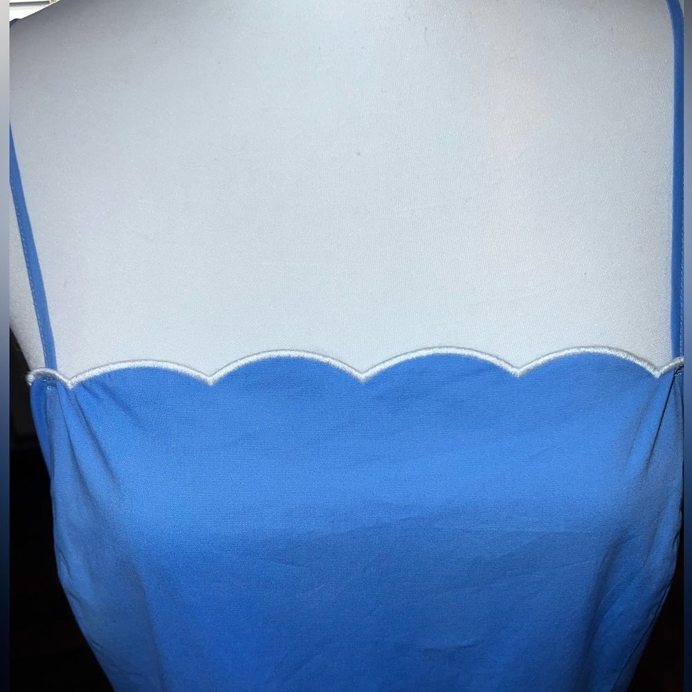 Charles Henry Blue Scallop Trim Poplin Midi Sundress Pockets Fit Flare L NWT - Picture 11 of 14